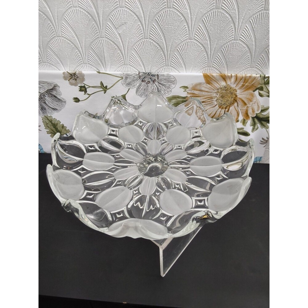Vintage Bohemia Glass Crystal 12” Footed Cake Plate Fruit Bowl Czech Republic